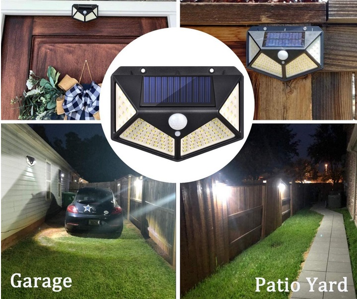 5 pcs 100 LED Solar Power Wall Light Motion Sensor Waterproof Outdoor Garden Lamp