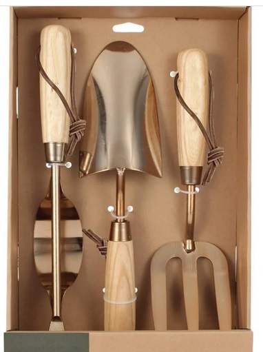 Luxurious 3-Piece Golden Mirror Glossy Steel Garden Tool Gift Set